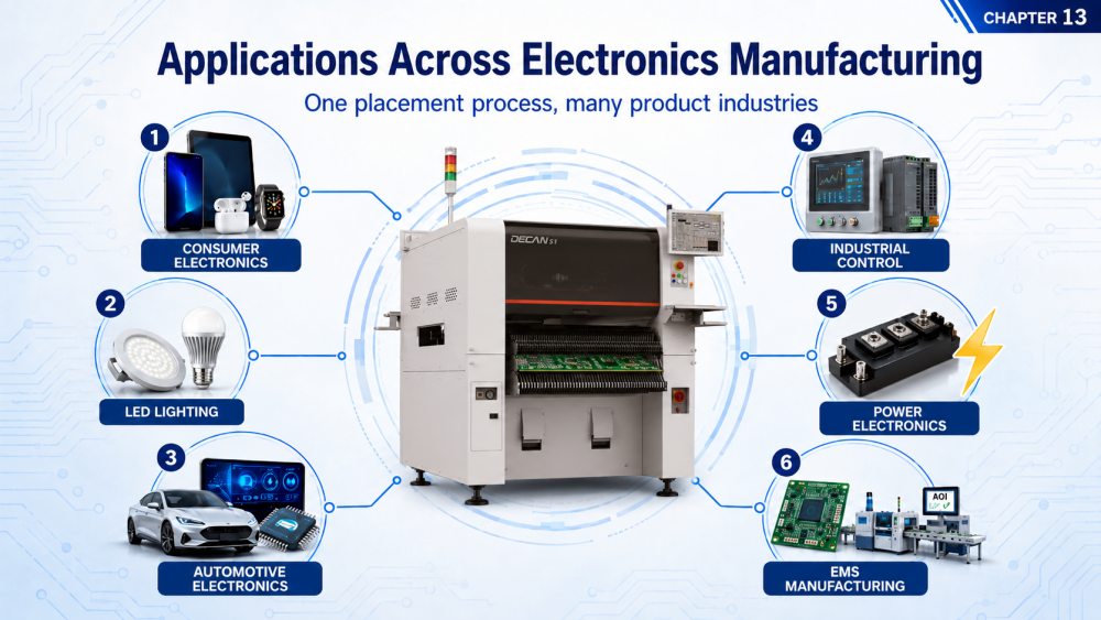 Application across electronics manufactturing Aplicação na fabricação de eletrônicos