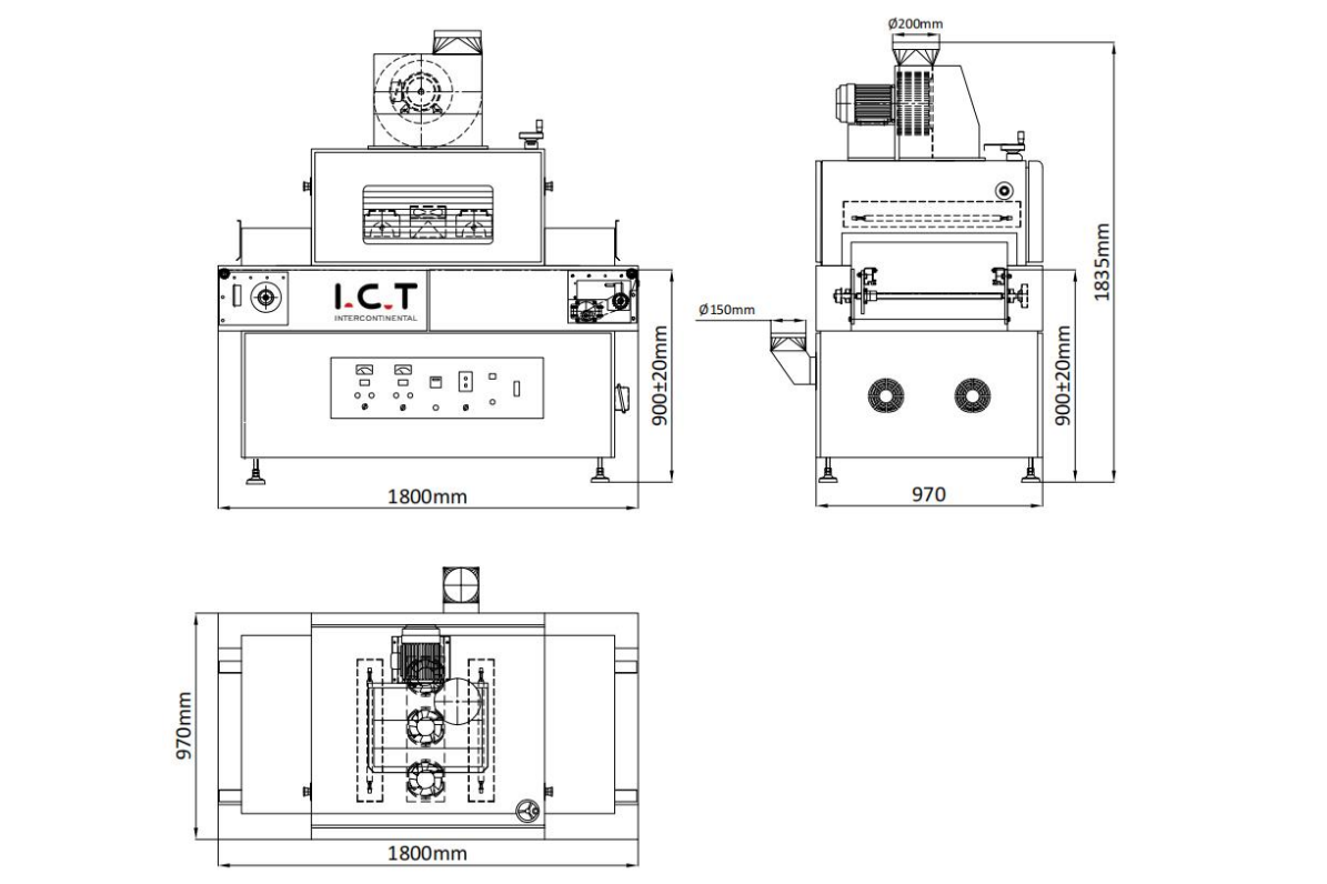 Dimensão do forno UV