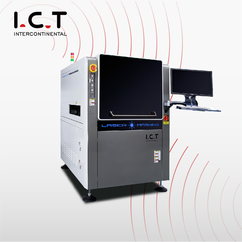 I.C.T |PCB Máquina de impressão de marcação a laser com código Qr de fibra com rotativo