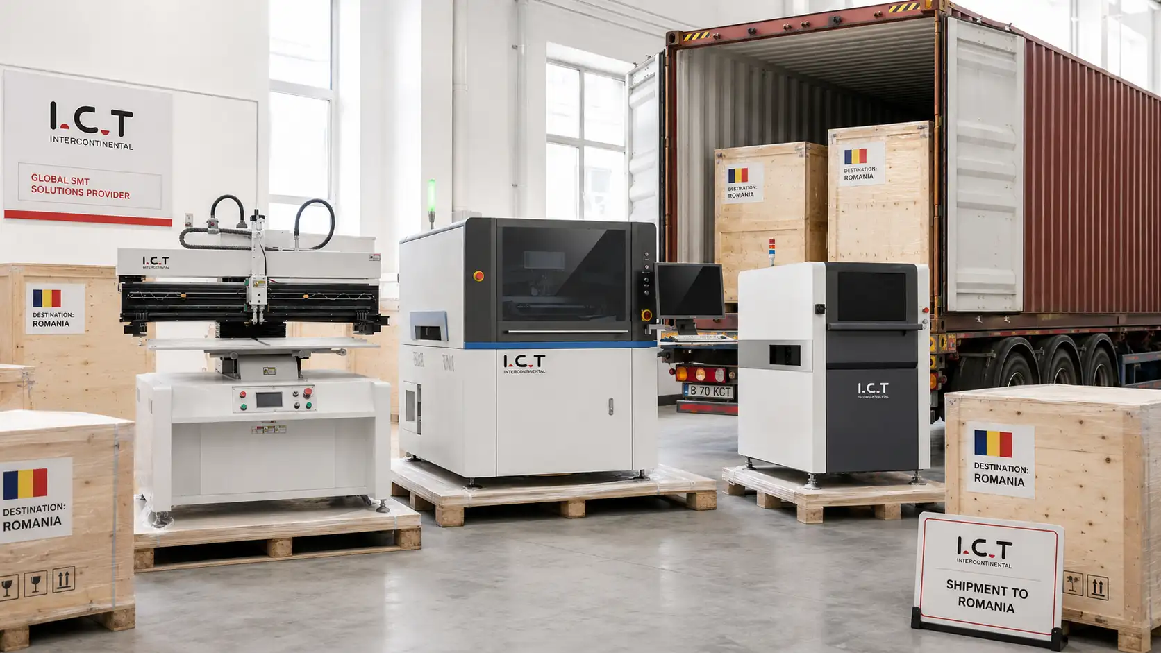 I.C.T envia equipamentos avan&ccedil;ados SMT para a Rom&ecirc;nia para apoiar a expans&atilde;o da fabrica&ccedil;&atilde;o de eletr&ocirc;nicos.webp